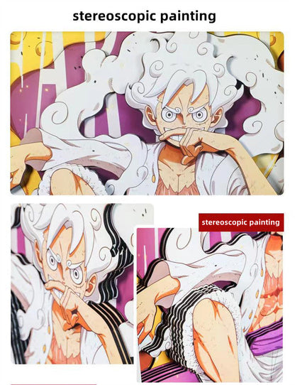 One Piece Monkey D. Luffy Nika Form 3D Paper Carving Art Frame, Anime Handcrafted Layered Paper Cut Wall Art Decor, Framed Anime Poster Desktop Display Painting, Collectible Wall Decoration Gift for One Piece Fans