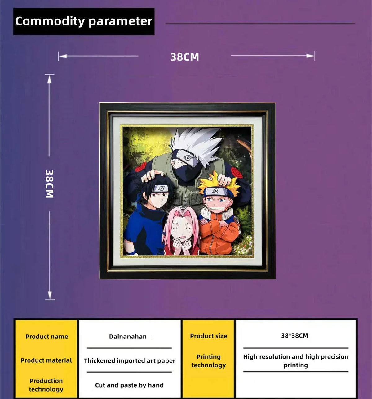 Naruto Team 7 Kakashi 3D Paper Cut Shadow Box Framed Art, Handmade Layered Papercraft Wall Decor, Anime Picture Frame, Fan Collectible Room Decor Gift
