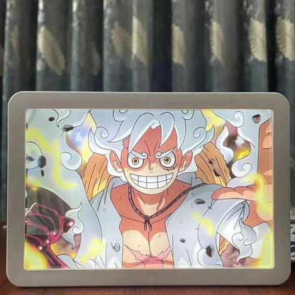 One Piece Anime LED Light Box, Luffy Gear 5 Zoro 3D Paper Cut Shadow Box Lamp, Anime Character Picture Frame Night Light, USB Powered Desk Light, Bedroom Wall Decor Collectible Gift for Anime Fans