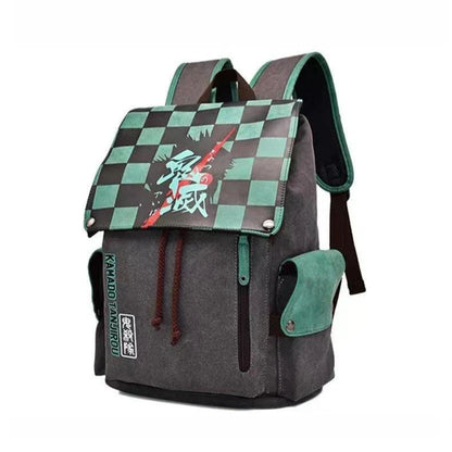 Demon Slayer Anime Flap Drawstring Backpack, Tanjiro Nezuko Zenitsu Inosuke Printed Rucksack, Large Capacity Canvas School Bookbag, Casual Travel Daypack, Anime Fan Gift Backpack