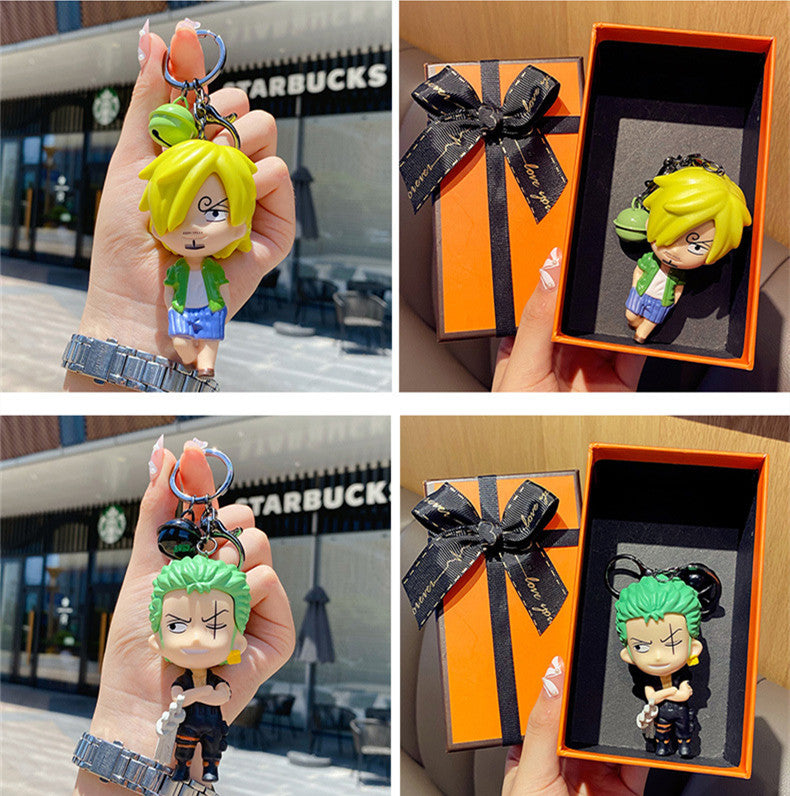 One Piece Figure Keychain, Anime Luffy Zoro Nami Sanji Law Sabo 3D PVC Doll Key Ring, Cute Cartoon Backpack Pendant Bag Charm, Collectible Keychain Gift for One Piece Anime Fans
