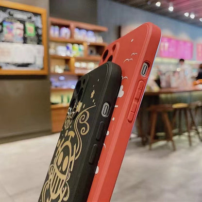 One Piece Anime Phone Case for iPhone, Straw Hat Pirates & Heart Pirates Jolly Roger Print Shockproof Soft TPU Protective Cover, Japanese Wave Sakura Pattern Skull Logo Phone Shell One Piece Merch for iPhone Series