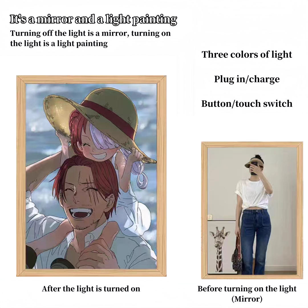 One Piece Anime LED Light Up Painting, Luffy Zoro Sanji Nami Framed Light Canvas Wall Art, Anime Poster Lamp, Wooden Frame Illuminated Wall Decor, One Piece Fan Room Decoration Gift