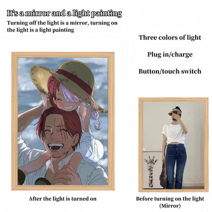 One Piece Anime LED Light Up Painting, Luffy Zoro Sanji Nami Framed Light Canvas Wall Art, Anime Poster Lamp, Wooden Frame Illuminated Wall Decor, One Piece Fan Room Decoration Gift