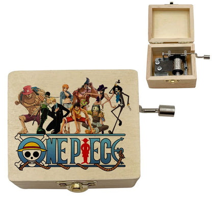 One Piece Monkey D Luffy Roronoa Zoro Nami Sanji Wooden Hand Crank Music Box, Bink's Sake Melody Collectible Decor Music Box Gift for Anime Fans