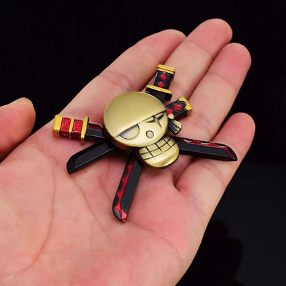One Piece Anime Fidget Spinner, Metal Hand Spinner with Skull Rudder Zoro Design, Stress Relief Focus Toy, One Piece Collectible Desk Decoration Gift for Anime Fans