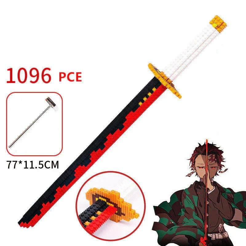 Demon Slayer Nichirin Sword Building Blocks Set, Anime Katana Model Bricks with Display Stand, Tanjiro Rengoku Shinobu Giyuu Sword Building Kit, Collectible Cosplay Prop, Gift for Anime Fans & Block Lovers