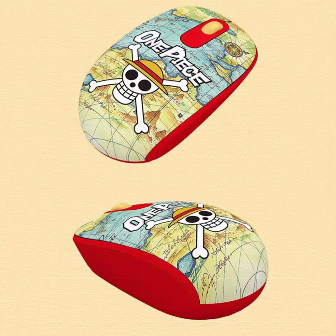 One Piece Anime 2.4G Wireless Mouse, Portable Optical Computer Mouse with Tony Tony Chopper & Straw Hat Skull Pattern, Ergonomic Silent Mice for Laptop PC Desktop, Anime Fan Gift