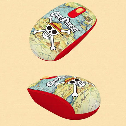 One Piece Anime 2.4G Wireless Mouse, Portable Optical Computer Mouse with Tony Tony Chopper & Straw Hat Skull Pattern, Ergonomic Silent Mice for Laptop PC Desktop, Anime Fan Gift
