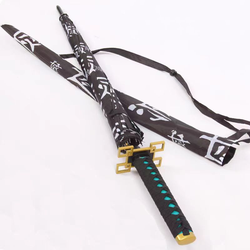 Demon Slayer Anime Sword Umbrella, Katana Shape Handle Long Rain Umbrella, Tanjirou Zenitsu Shinobu Pattern Parasol, Windproof Sun Rain Umbrella, Demon Slayer Cosplay Merch Gift for Anime Fans