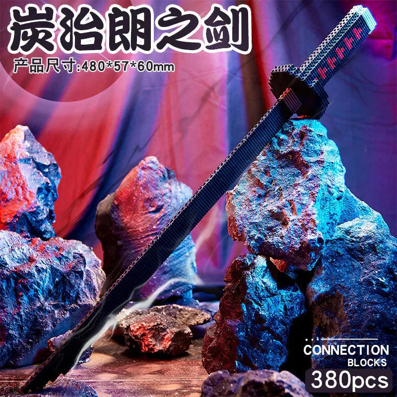 Demon Slayer Nichirin Sword Building Block Set, Kanroji Mitsuri Anime Katana Model with Display Stand, Cosplay Samurai Sword Bricks Kit, Collectible Building Toy for Demon Slayer Fans