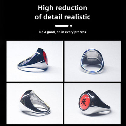 Naruto Akatsuki Rings Set 10 Pcs, Anime Cosplay Metal Rings with Necklace Chain, Akatsuki Member Symbol Ring Collection Gift Box, Costume Accessory for Naruto Fans