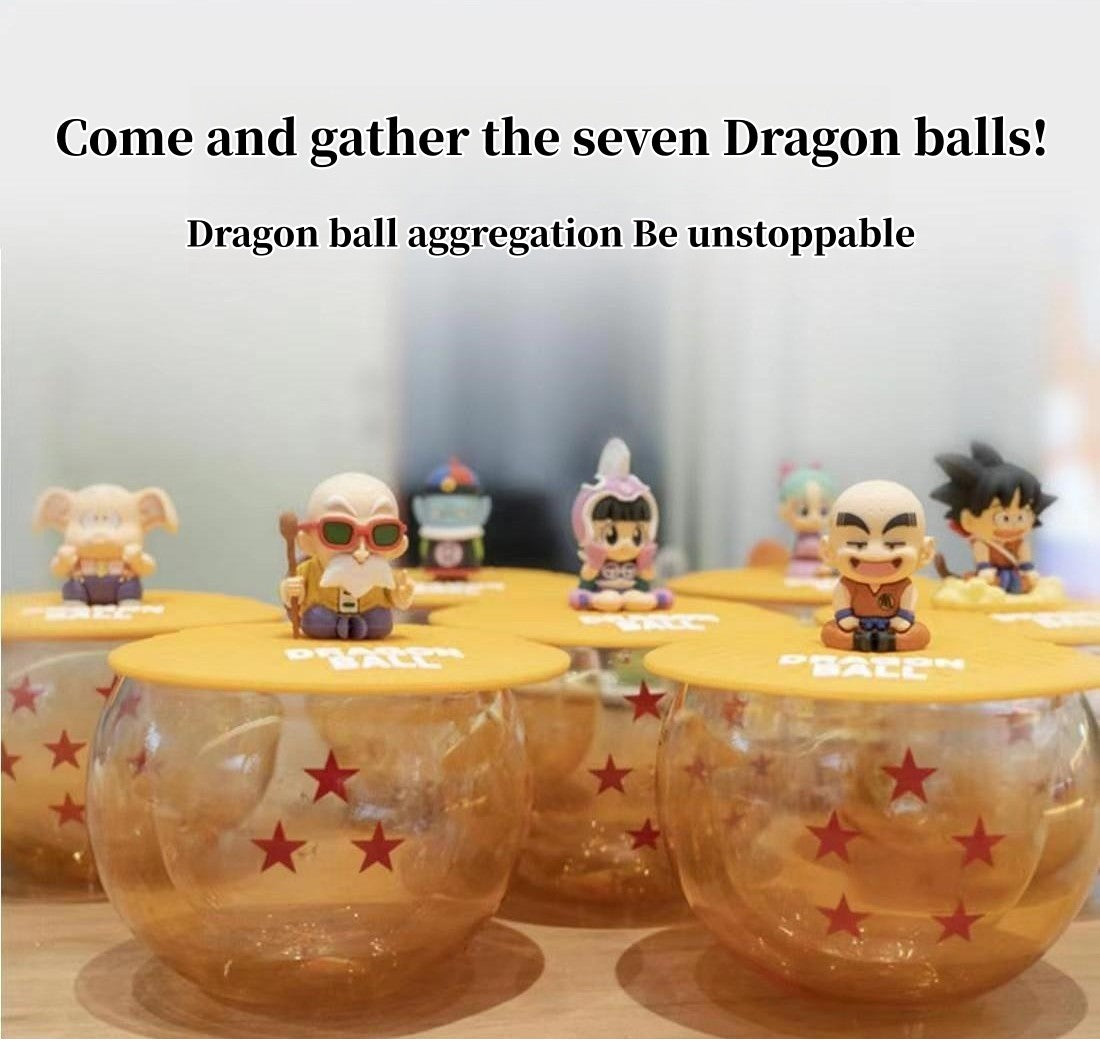 Dragon Ball Z Anime Glass Cup with Figure Lid, DBZ Dragon Star Pattern Double Wall Glass Mug, Cute Mini Character Figurine Cover Tea Coffee Cup, Dragon Ball Collectible Drinkware Gift for Anime Fans