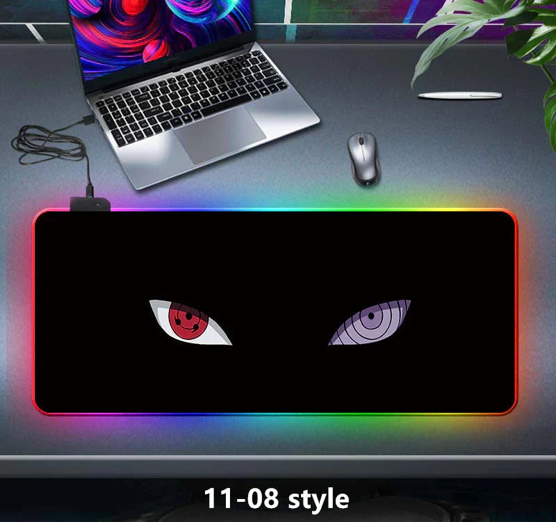 Naruto Anime RGB Large Gaming Mouse Pad, Extended LED Glowing Desk Mat, Non-Slip Rubber Base, Waterproof Big Keyboard Mousepad for PC Gamer, Anime Desk Decor Gift