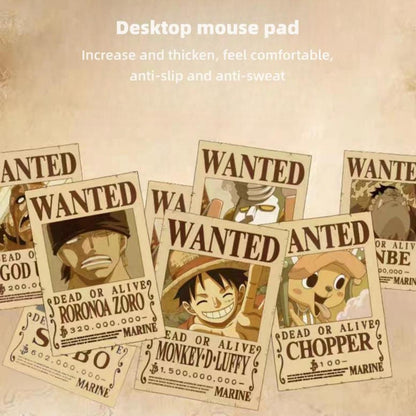One Piece Wanted Poster Mouse Pad, Anime Bounty Poster Non-Slip Rubber Mousepad, One Piece Luffy Zoro Nami Chopper Robin Gaming Desk Mat, Office Desktop Decor Gift for Anime Fans