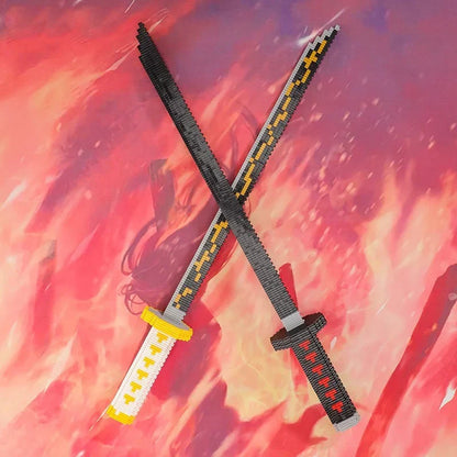 Demon Slayer Building Block Katana Sword, Anime Nichirin Sword Model Kit with Display Stand, Cosplay Prop Assembly Bricks, Tanjiro Zenitsu Giyuu Shinobu Sword Building Toy, Anime Collectible Decor Gift