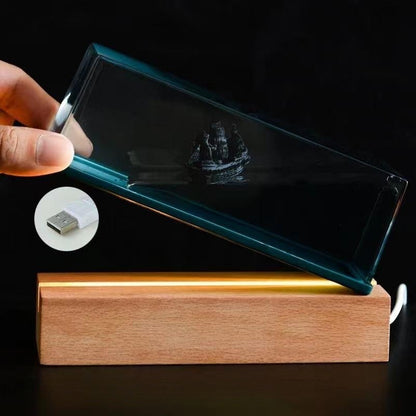 Liquid Wave Ship Resin Desk Ornament, Floating Boat in Fluid Sea Paperweight, Acrylic Dynamic Ocean Wave Ship Display Decor, Unique Nautical Souvenir Gift for Desk Home Decoration