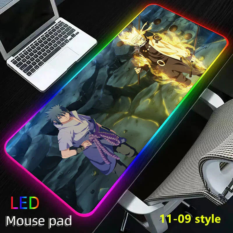 Naruto Anime RGB Large Gaming Mouse Pad, Extended LED Glowing Desk Mat, Non-Slip Rubber Base, Waterproof Big Keyboard Mousepad for PC Gamer, Anime Desk Decor Gift