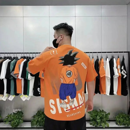 Dragon Ball Goku Graphic T Shirt, No Signal Back Print Anime Short Sleeve Tee, Casual Crew Neck Cotton T-Shirt for Men Women, DBZ Goku Streetwear Top Anime Fan Merchandise