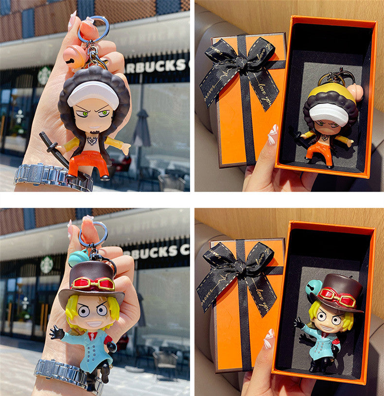 One Piece Figure Keychain, Anime Luffy Zoro Nami Sanji Law Sabo 3D PVC Doll Key Ring, Cute Cartoon Backpack Pendant Bag Charm, Collectible Keychain Gift for One Piece Anime Fans