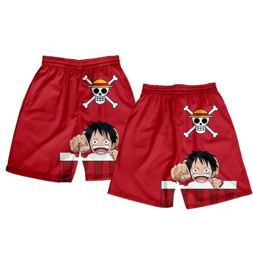 One Piece Anime Shorts, Luffy Zoro Sanji Chopper Printed Casual Beach Shorts, Elastic Waist Loose Short Pants, One Piece Merch Summer Swim Trunks for Men Anime Fans