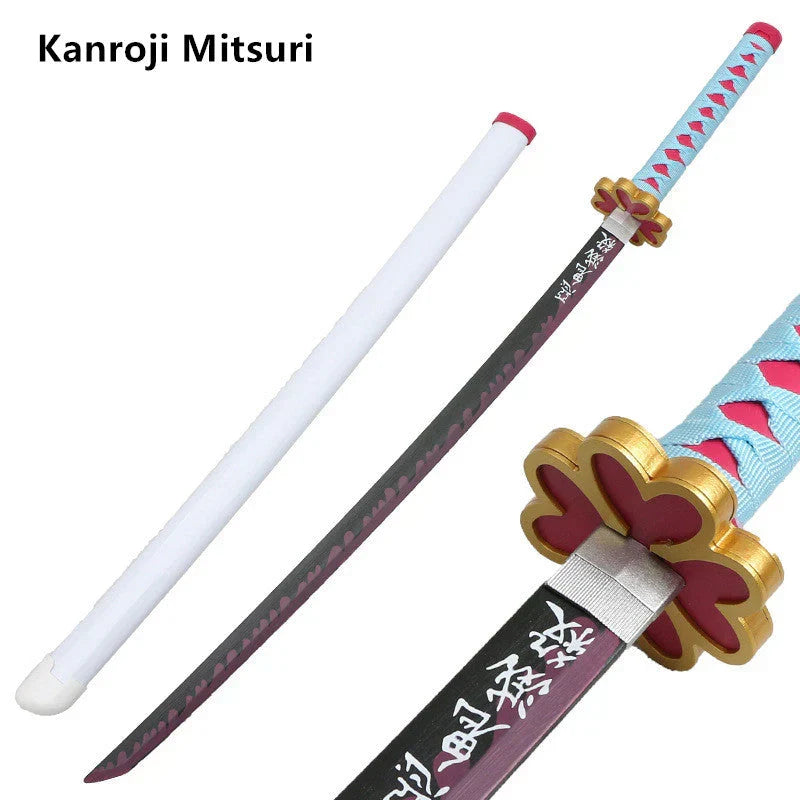 Demon Slayer Cosplay Nichirin Sword, Bamboo Blade Katana Replica, Anime Demon Slayer Prop Sword with Scabbard and Belt, Tanjiro Zenitsu Rengoku Giyuu Cosplay Weapon for Halloween
