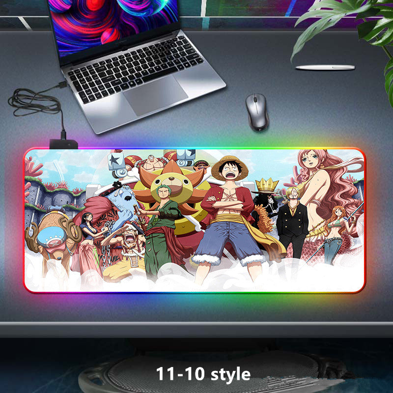 One Piece RGB Large Gaming Mouse Pad, Anime Luffy Zoro Printed Extended LED Mousepad, Non-Slip Rubber Base Waterproof Desk Mat, Big Keyboard Desk Pad for PC Gamer Office Home Decor
