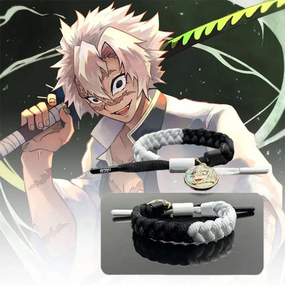 Demon Slayer Anime Braided Bracelet, Tanjiro Nezuko Rengoku Giyuu Cosplay Handmade Woven Rope Bracelet, Adjustable Character Themed Wristband, Anime Fan Collectible Jewelry Gift for Men Women Teens