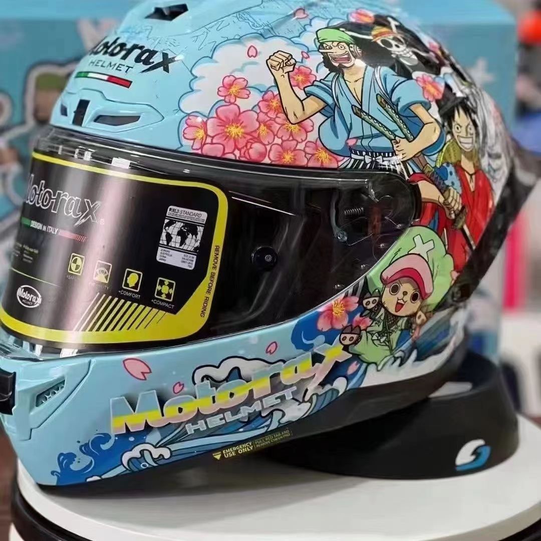 One Piece Full Face Motorcycle Helmet, Anime Luffy Chopper Wano Country Printed Motorbike Racing Helmet, Lightweight Street Bike Helmet for Men Women, Multiple Graphic Styles
