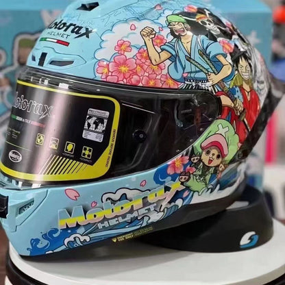One Piece Full Face Motorcycle Helmet, Anime Luffy Chopper Wano Country Printed Motorbike Racing Helmet, Lightweight Street Bike Helmet for Men Women, Multiple Graphic Styles