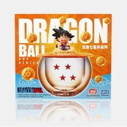 Dragon Ball Z Anime Glass Cup with Figure Lid, DBZ Dragon Star Pattern Double Wall Glass Mug, Cute Mini Character Figurine Cover Tea Coffee Cup, Dragon Ball Collectible Drinkware Gift for Anime Fans