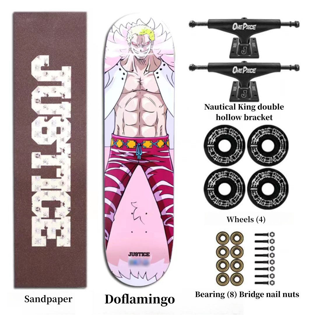 One Piece Anime Complete Skateboard Set, 7 Layer Maple Double Kick Skate Board, Luffy Zoro Sanji Nami Chopper Print Skateboard, Anime Collectible Skateboard for Teens Adults, One Piece Fan Gift