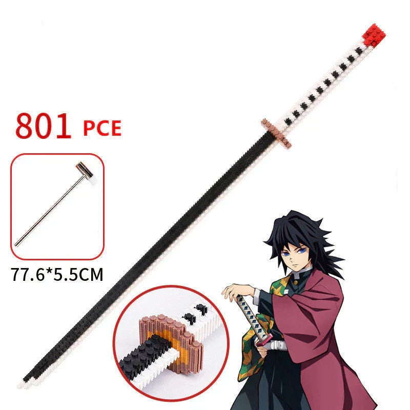 Demon Slayer Nichirin Sword Building Blocks Set, Anime Katana Model Bricks with Display Stand, Tanjiro Rengoku Shinobu Giyuu Sword Building Kit, Collectible Cosplay Prop, Gift for Anime Fans & Block Lovers