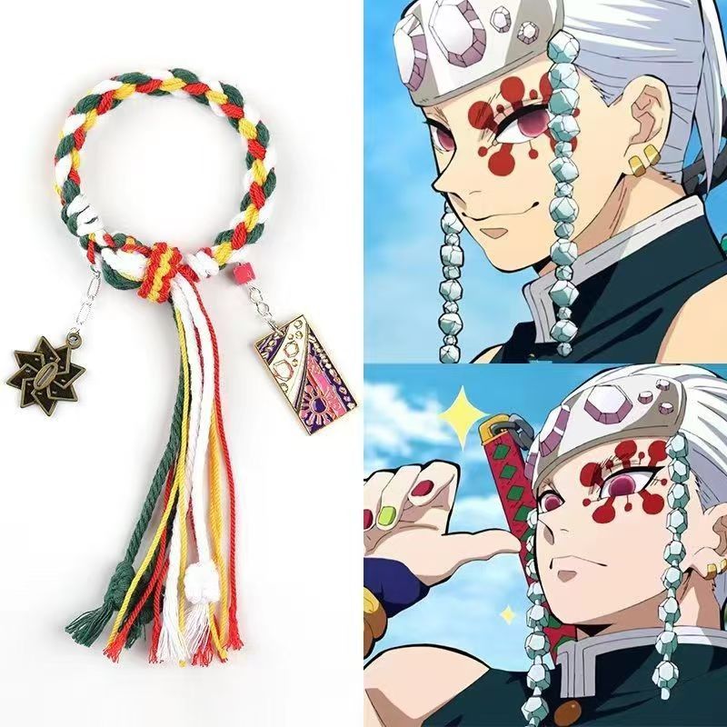 Demon Slayer Anime Braided Rope Bracelet, Kimetsu No Yaiba Character Themed Handmade Wristband, Tanjiro Nezuko Zenitsu Rengoku Cosplay Tassel Bracelets, Anime Jewelry Gift for Demon Slayer Fans
