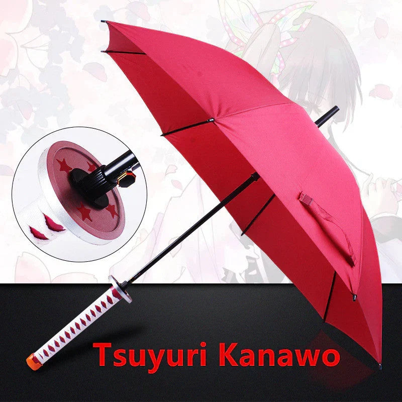 Demon Slayer Nichirin Sword Umbrella, Anime Katana Shaped Long Handle Umbrella, Tanjiro Zenitsu Giyuu Rengoku Samurai Sword Umbrella, Cosplay Prop Rain Sun Umbrella, Anime Collectible Gift for Fans
