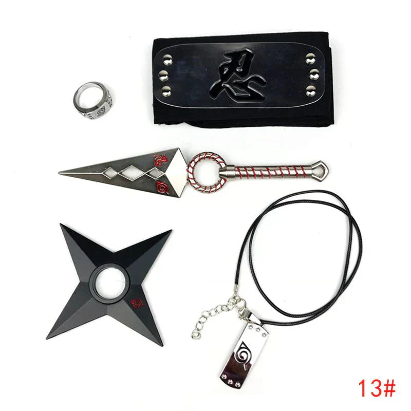 Naruto Cosplay Accessories Set, Metal Kunai Shuriken Leaf Village Headband, Sharingan Ring Necklace, Anime Ninja Prop Kit, Naruto Costume Collection Gift for Fans