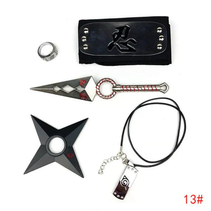 Naruto Cosplay Accessories Set, Metal Kunai Shuriken Leaf Village Headband, Sharingan Ring Necklace, Anime Ninja Prop Kit, Naruto Costume Collection Gift for Fans