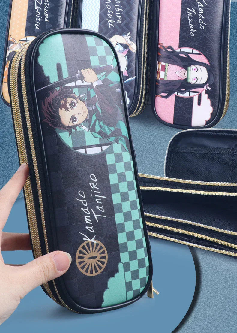 Demon Slayer Kimetsu no Yaiba Pencil Case, Hard Shell EVA Anime Pencil Box, Large Capacity Stationery Storage Bag, Tanjiro Nezuko Zenitsu Inosuke Pen Pouch, School Supplies for Students, Anime Merch Gift