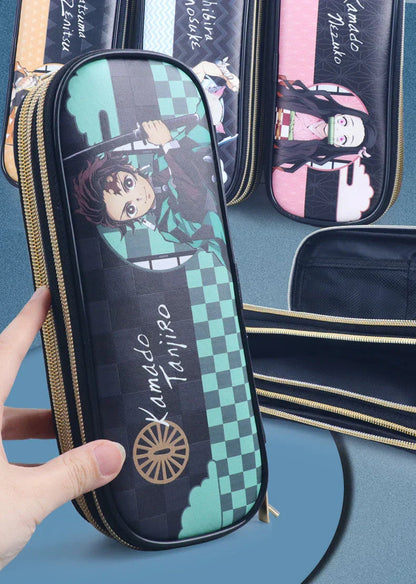 Demon Slayer Kimetsu no Yaiba Pencil Case, Hard Shell EVA Anime Pencil Box, Large Capacity Stationery Storage Bag, Tanjiro Nezuko Zenitsu Inosuke Pen Pouch, School Supplies for Students, Anime Merch Gift