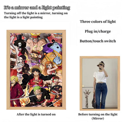 One Piece Anime LED Light Up Painting, Luffy Zoro Sanji Nami Framed Light Canvas Wall Art, Anime Poster Lamp, Wooden Frame Illuminated Wall Decor, One Piece Fan Room Decoration Gift