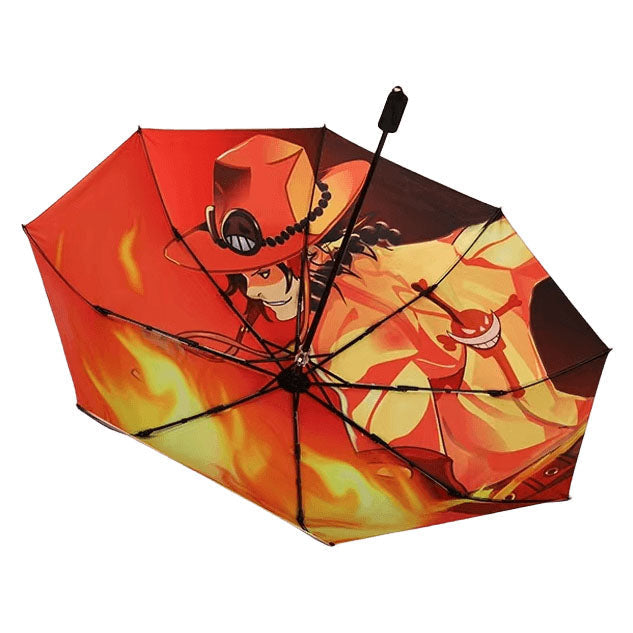 One Piece Anime Folding Umbrella, Luffy Zoro Ace Straw Hat Crew Printed Compact Rain Sun Umbrella, Portable Auto Open Close Parasol, Anime Merch Gift for One Piece Fans