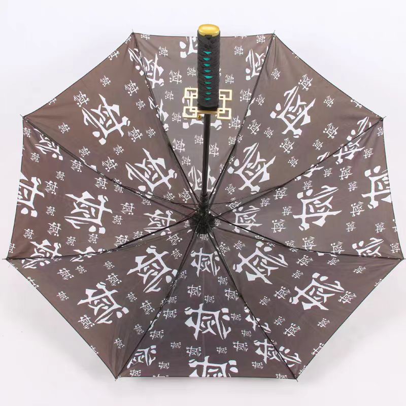 Demon Slayer Anime Sword Umbrella, Katana Shape Handle Long Rain Umbrella, Tanjirou Zenitsu Shinobu Pattern Parasol, Windproof Sun Rain Umbrella, Demon Slayer Cosplay Merch Gift for Anime Fans