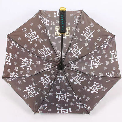 Demon Slayer Anime Sword Umbrella, Katana Shape Handle Long Rain Umbrella, Tanjirou Zenitsu Shinobu Pattern Parasol, Windproof Sun Rain Umbrella, Demon Slayer Cosplay Merch Gift for Anime Fans