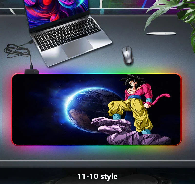 Dragon Ball Z RGB Large Mouse Pad, Anime DBZ Goku Vegeta Frieza Extended Gaming Mousepad with LED Rainbow Light, Non Slip Rubber Base Desk Mat for PC Keyboard Laptop, Dragon Ball Fan Decor