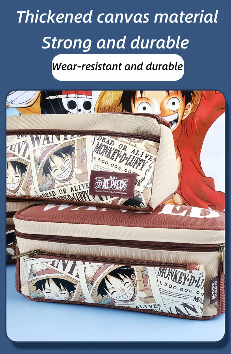 One Piece Anime Pencil Case, Luffy Zoro Sanji Chopper Wanted Poster Large Capacity Pen Bag, Multi-layer Canvas Stationery Storage Pouch, Anime School Supplies Gift for One Piece Fans