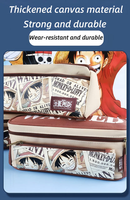 One Piece Anime Pencil Case, Luffy Zoro Sanji Chopper Wanted Poster Large Capacity Pen Bag, Multi-layer Canvas Stationery Storage Pouch, Anime School Supplies Gift for One Piece Fans