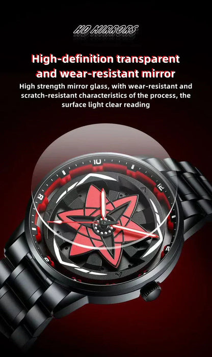 Naruto Sharingan Anime Watch for Men, Uchiha Sasuke Madara Rotating Sharingan Dial Wrist Watch, Stainless Steel Band Quartz Watch, Anime Cosplay Accessory, Collectible Gift for Naruto Fans