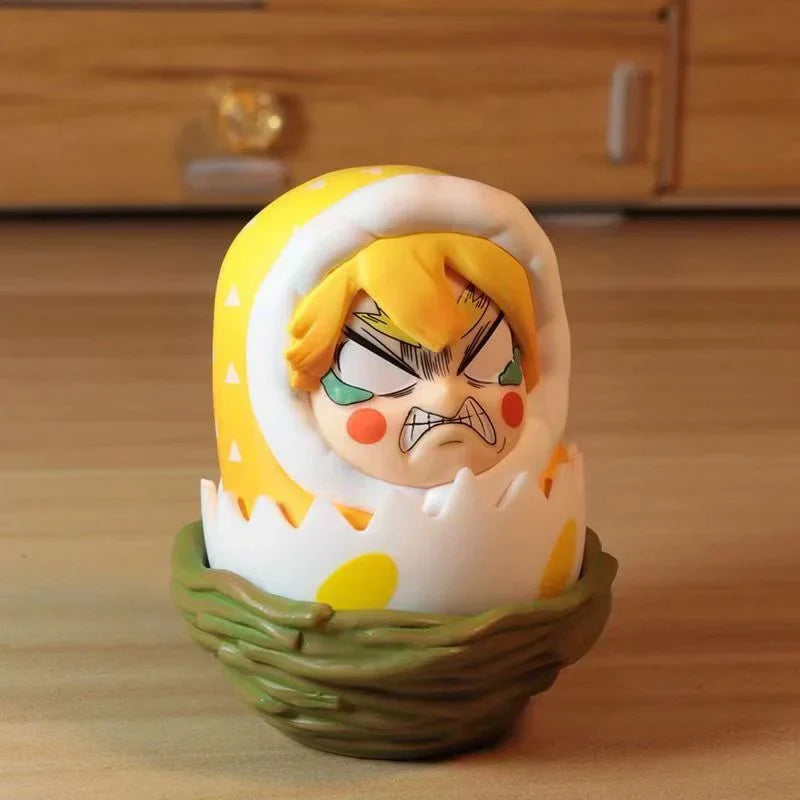 Demon Slayer Eggshell Tumbler Figure, Q Version Tanjiro Nezuko Zenitsu Inosuke Roly-poly Toy, Anime Character Mini Figurine with Nest Base, Desktop Decor Collectible Statue, Demon Slayer Fan Gift