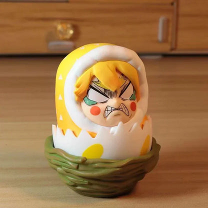 Demon Slayer Eggshell Tumbler Figure, Q Version Tanjiro Nezuko Zenitsu Inosuke Roly-poly Toy, Anime Character Mini Figurine with Nest Base, Desktop Decor Collectible Statue, Demon Slayer Fan Gift