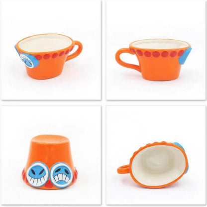 One Piece Anime Hat Shaped Ceramic Mug, Luffy Ace Sabo Chopper 3D Hat Coffee Cup, Creative Novelty Tea Mug, One Piece Collectible Drinkware Gift for Anime Fans